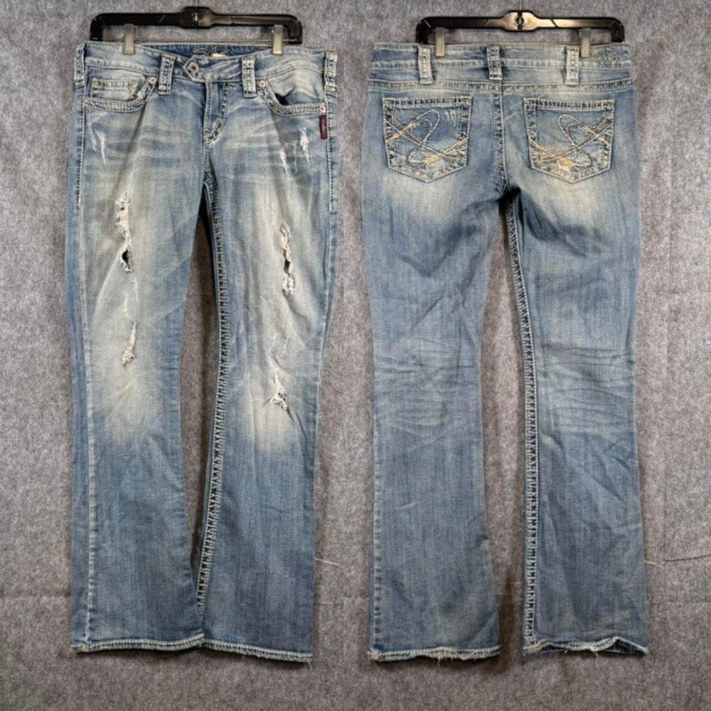 Silver Jeans Co Tuesday Jeans Womens 32/33 Light Wash Bootcut Distressed Country